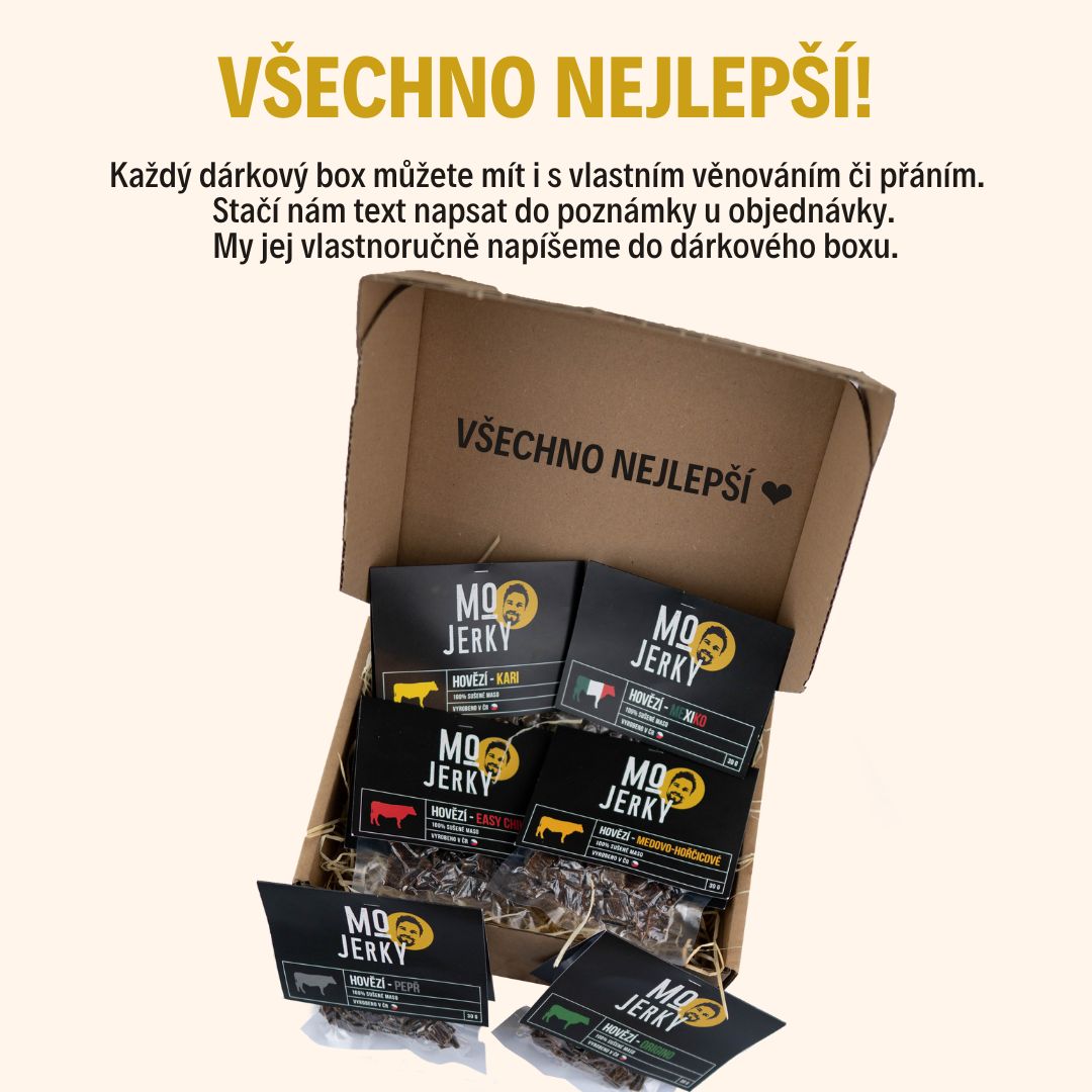 Věnování na každém boxy od MO jerky